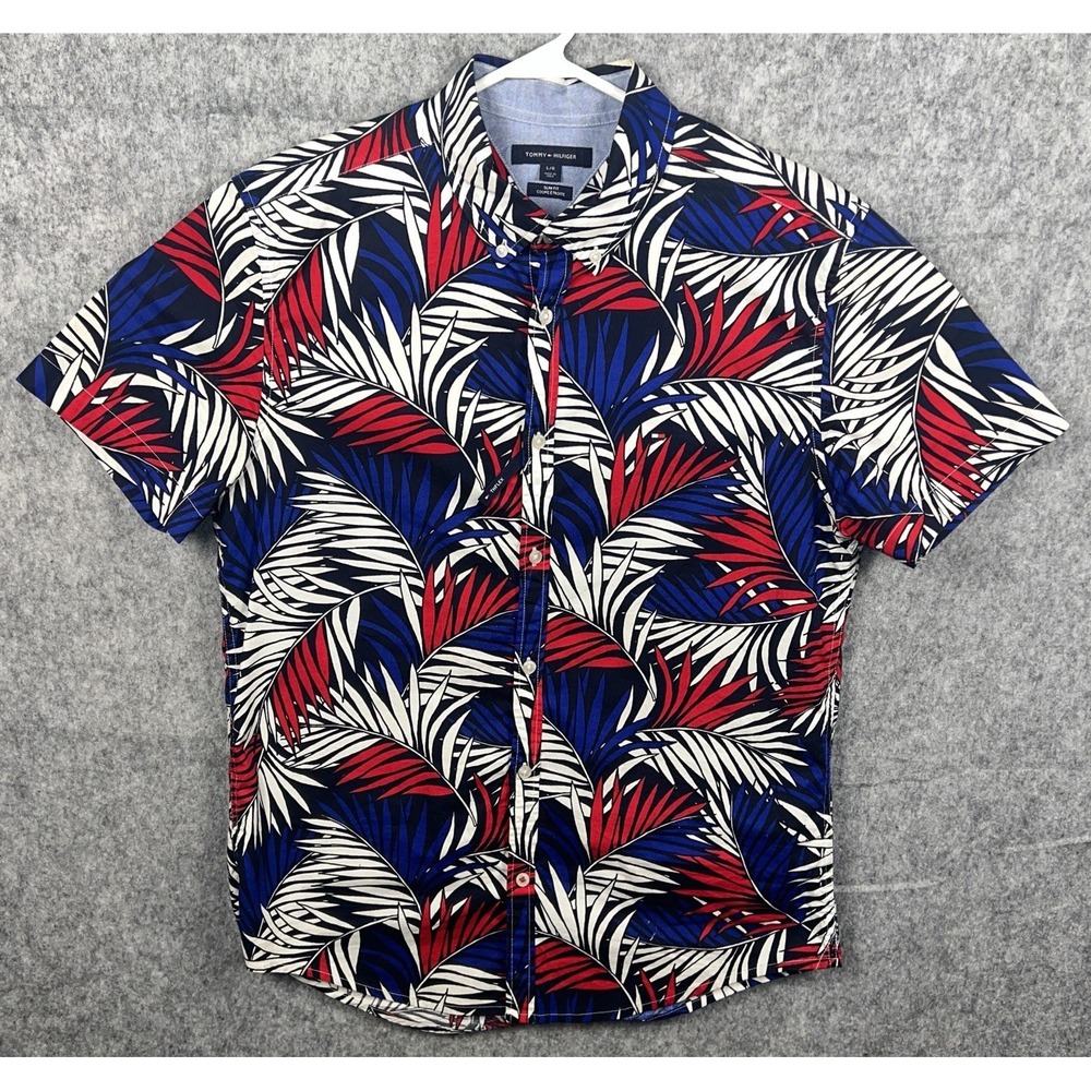 Tommy Hilfiger Camp Floral Slim Fit Men's L Button Down Cotton Vacation Shirt